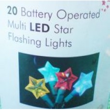 BATTERY OPERATED SET OF 20 MULTI COLOUR FLASHING STARLED 